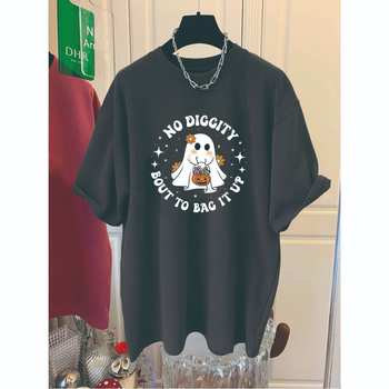 Pamut rövid ujjú póló kerek nyakkal, laza szabás, nyomtatás