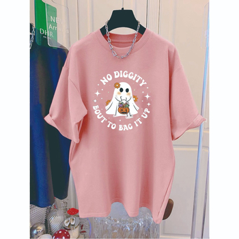 Pamut rövid ujjú póló kerek nyakkal, laza szabás, nyomtatás