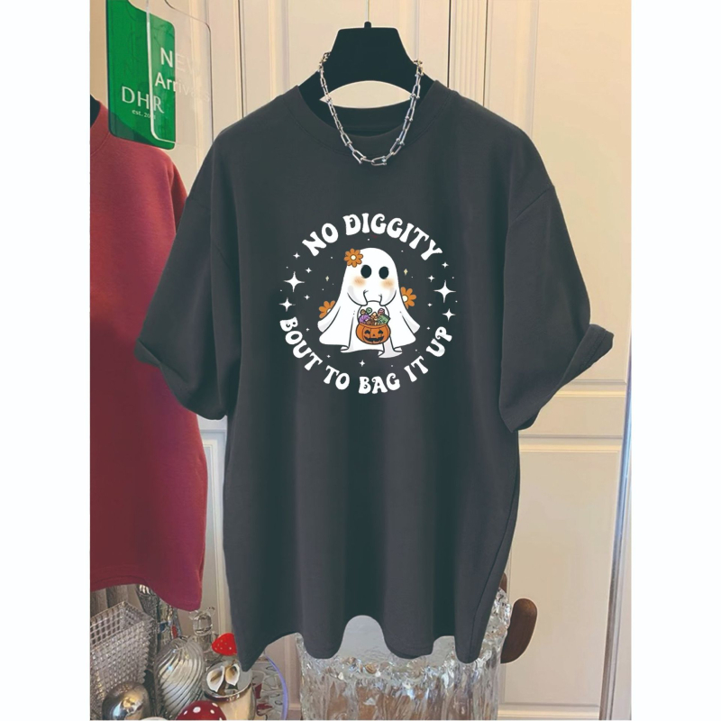 Pamut rövid ujjú póló kerek nyakkal, laza szabás, nyomtatás