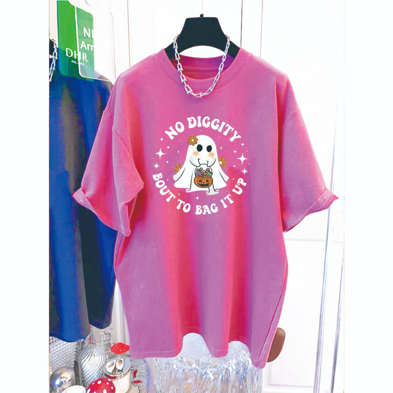 Pamut rövid ujjú póló kerek nyakkal, laza szabás, nyomtatás