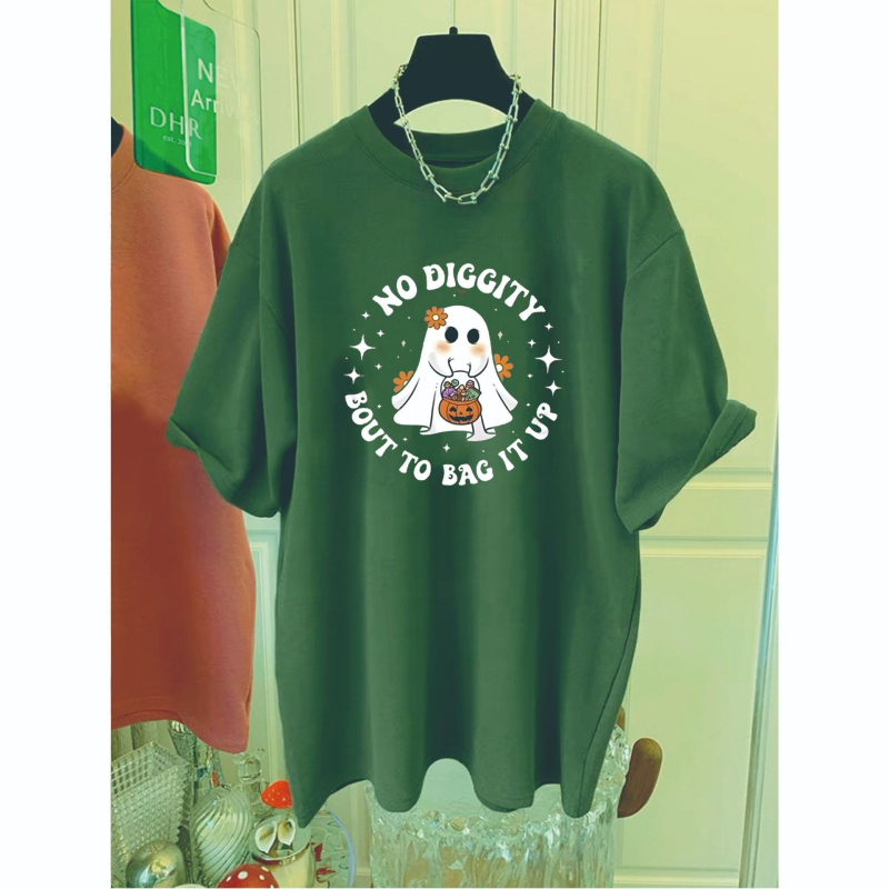 Pamut rövid ujjú póló kerek nyakkal, laza szabás, nyomtatás