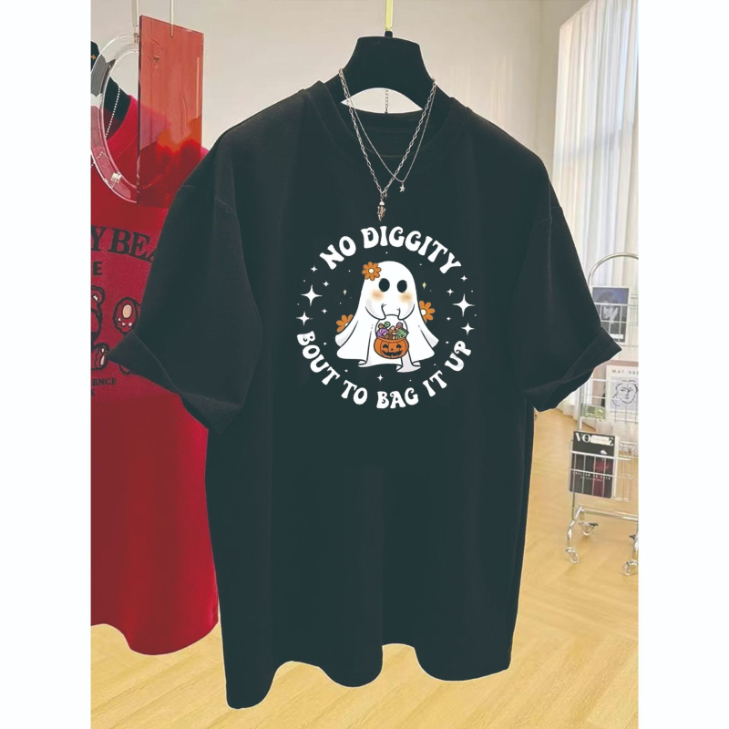 Pamut rövid ujjú póló kerek nyakkal, laza szabás, nyomtatás