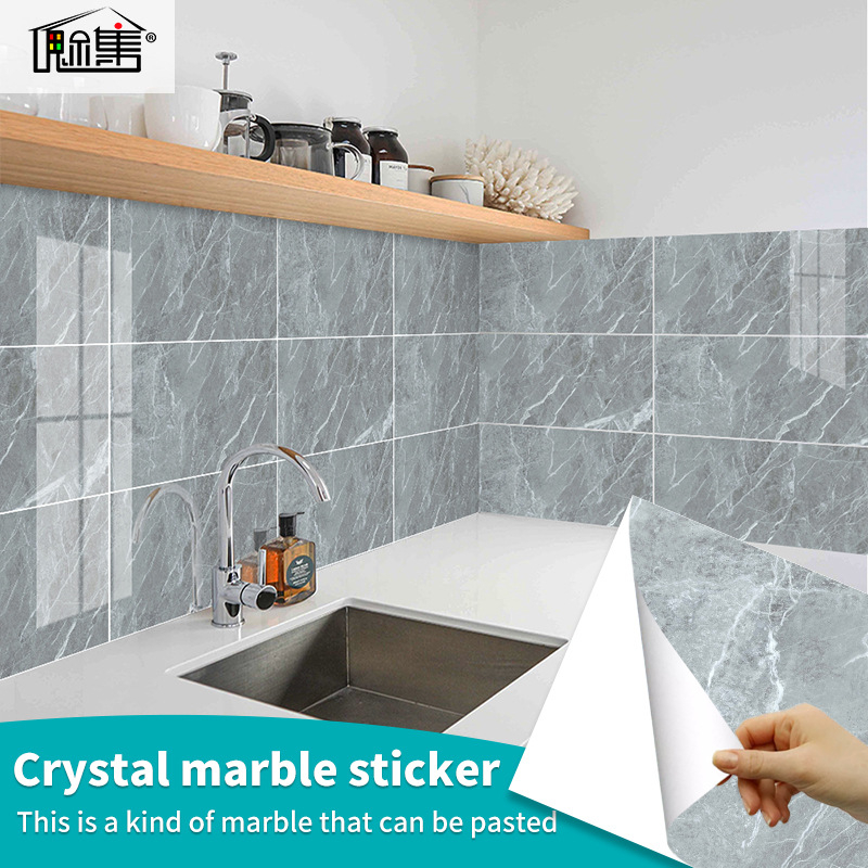 Fali- és padlólap matricák — Márvány mintázat, vízálló PVC, 4 darabos készlet (Nappali, Hálószoba, Dolgozószoba, Fürdőszoba)