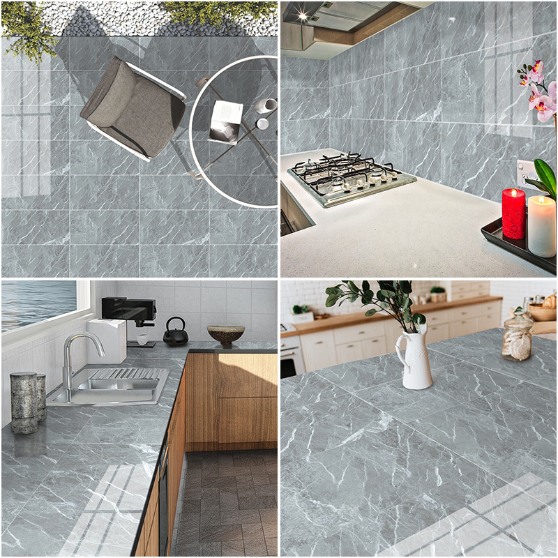 Fali- és padlólap matricák — Márvány mintázat, vízálló PVC, 4 darabos készlet (Nappali, Hálószoba, Dolgozószoba, Fürdőszoba)