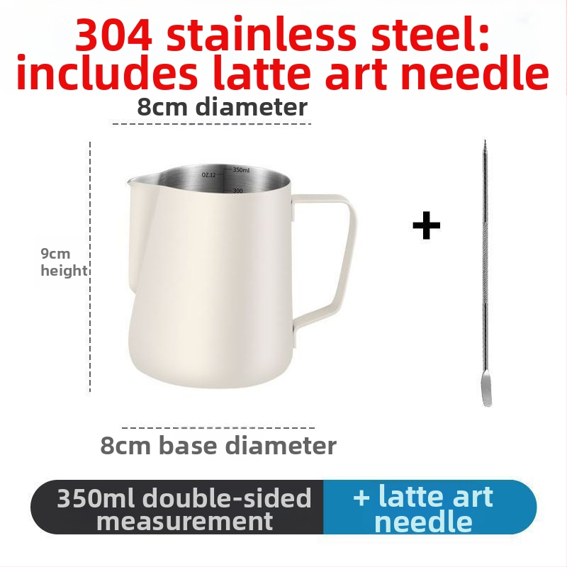 Latte art kanne iš nerūdijančio plieno su matavimo skale ir smaigiu snapu