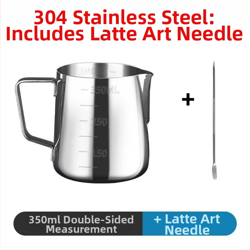 Latte art kanne iš nerūdijančio plieno su matavimo skale ir smaigiu snapu
