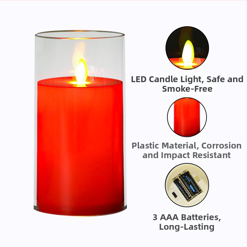LED свещ, цилиндрично пластмасово тяло, люлеещо се абажурче, печатано лого, реквизит за сватба и годеж