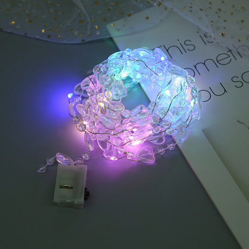 Rézdrótos LED-füzér, 20 LED, IP43, 1500 lm, gombos akkumulátorról működik, elektronikus lámpasorozat