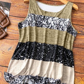 Γυναικείο αμάνικο τοπ με 3D εκτύπωση, στύλ ιμάντες, χαλαρή γραμμή, ύφασμα imitation cotton με 70–80% πολυεστέρα