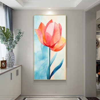 Две рамки: флорална маслена картина върху платно с алуминиева рамка; модерен минималистичен стил, подходяща за всекидневна, спалня, кабинет, антре и търговски пространства