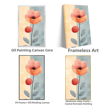 Две рамки: флорална маслена картина върху платно с алуминиева рамка; модерен минималистичен стил, подходяща за всекидневна, спалня, кабинет, антре и търговски пространства