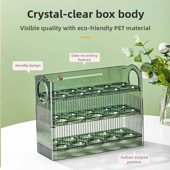 Kiaušinių laikymo dėžė šaldytuvui, skaidri, maisto kokybės plastikas, su šoninėmis durimis