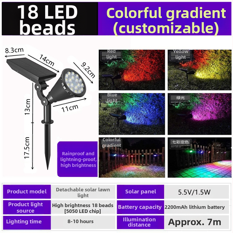 Saulės energijos kraštovaizdžio apšvietimas su išmaniuoju jungikliu, IP65 atsparus vandeniui, 6-10W, LED karoliukai iš aokeni