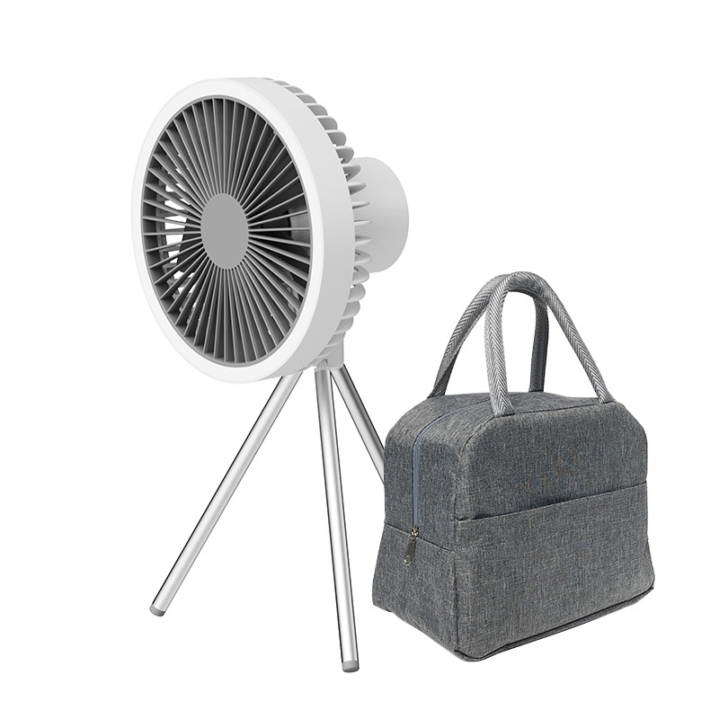 3 lábú USB ventilátor beépített 6000mAh akkumulátorral és éjjeli fénnyel – brushless motor, 3 sebesség, USB táplálás