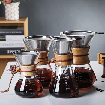 Γυάλινη κανάτα καφέ pour-over με φίλτρο, χωρίς λαβή, ξύλινο στοιχείο, σετ για οικιακή χρήση