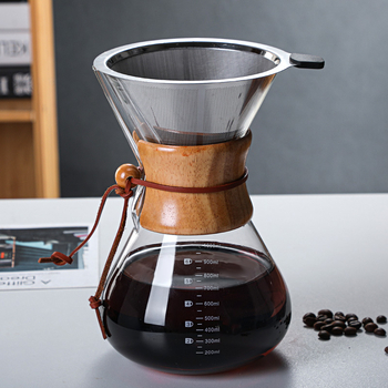 Γυάλινη κανάτα καφέ pour-over με φίλτρο, χωρίς λαβή, ξύλινο στοιχείο, σετ για οικιακή χρήση