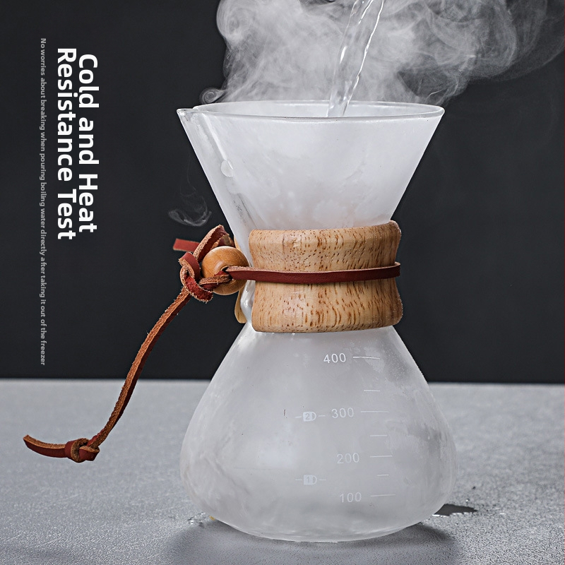 Стъклена каничка за кафе с ръчно наливане и филтър, без дръжка, дървена вложка, комплект за домашно приготвяне
