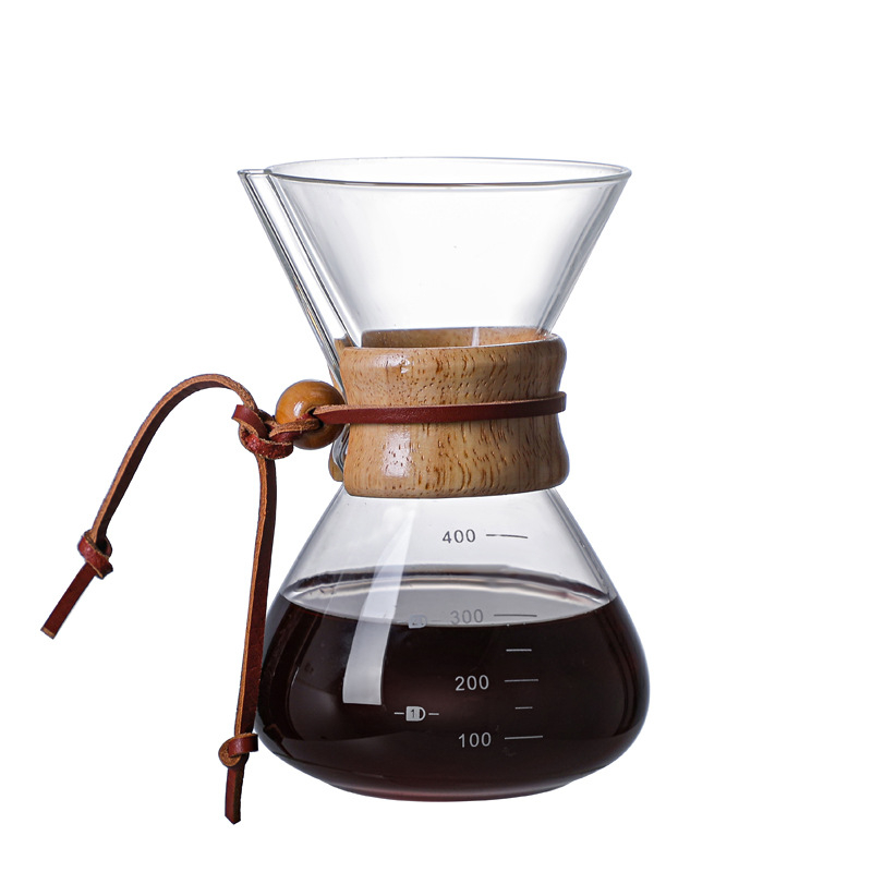 Γυάλινη κανάτα καφέ pour-over με φίλτρο, χωρίς λαβή, ξύλινο στοιχείο, σετ για οικιακή χρήση