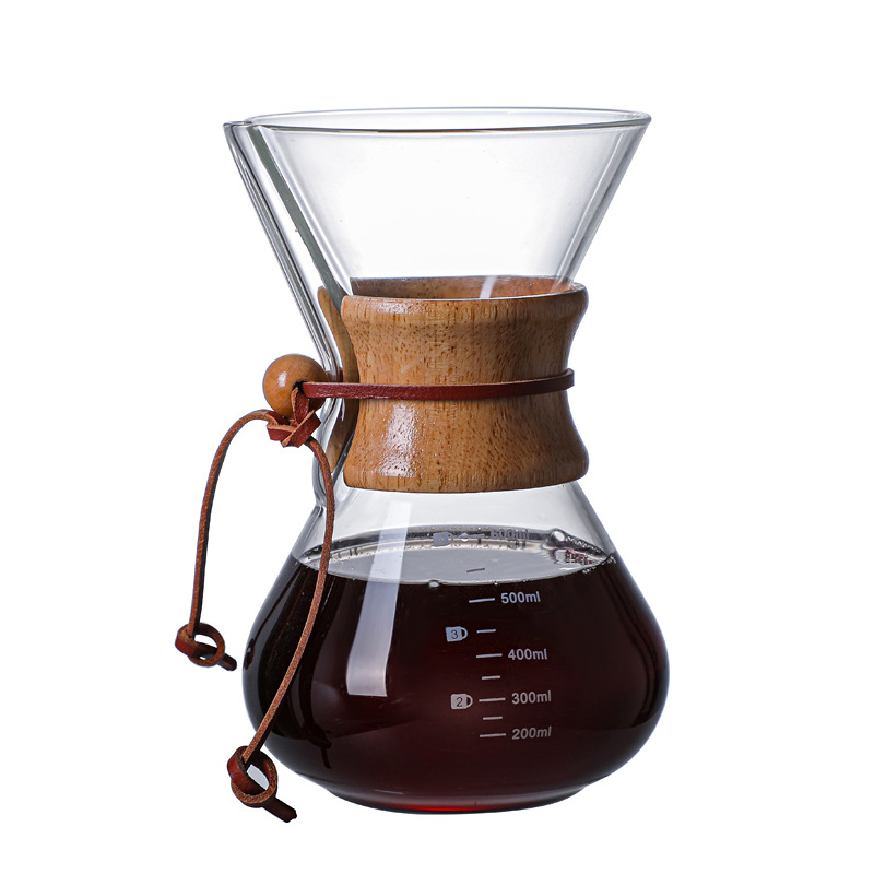 Γυάλινη κανάτα καφέ pour-over με φίλτρο, χωρίς λαβή, ξύλινο στοιχείο, σετ για οικιακή χρήση