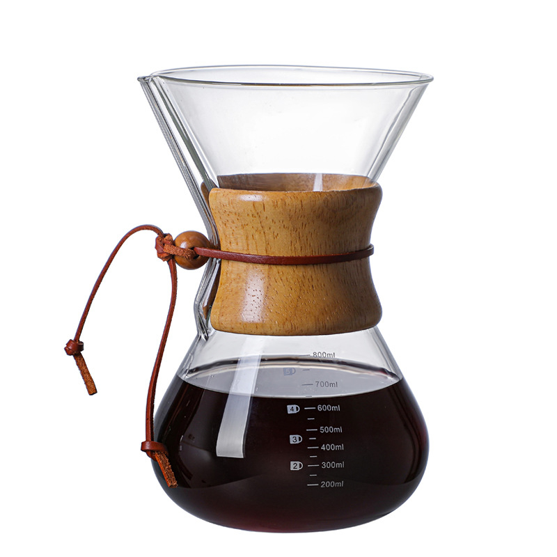 Γυάλινη κανάτα καφέ pour-over με φίλτρο, χωρίς λαβή, ξύλινο στοιχείο, σετ για οικιακή χρήση
