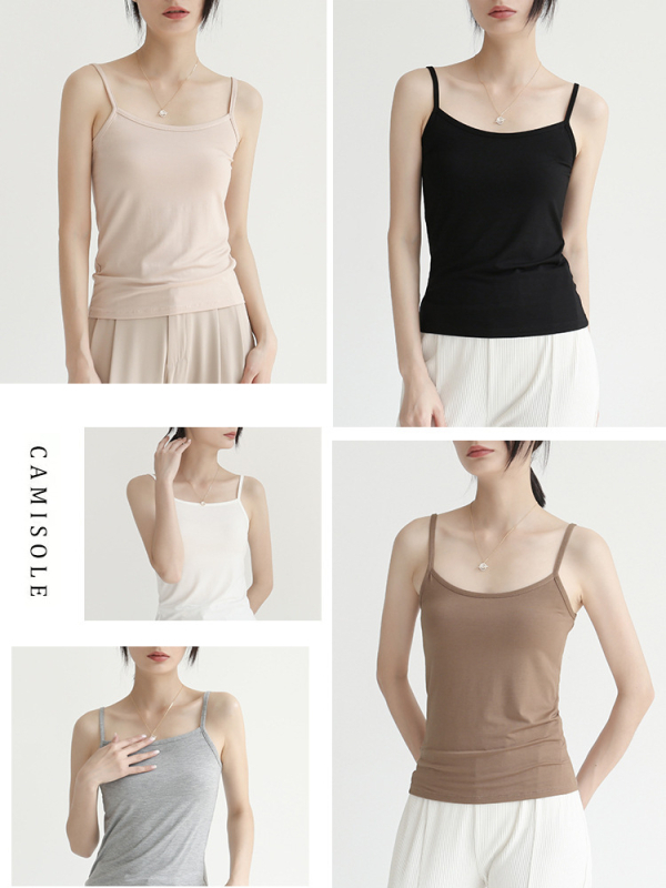 Modal anyagú camisole felső, karcsú szabás, nem levehető vállpántokkal, lazább japán-koreai stílus