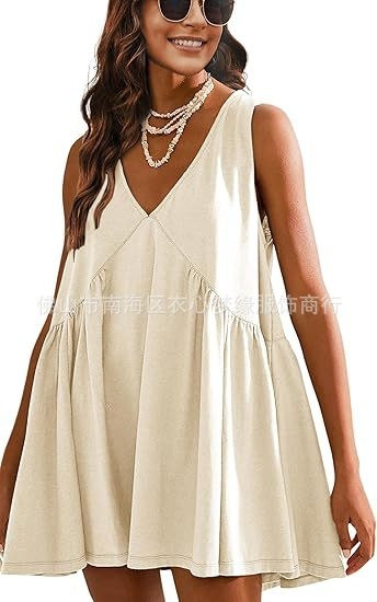 Полиестерна рокля с V-образно деколте, без ръкави, А-линия, дължина миди