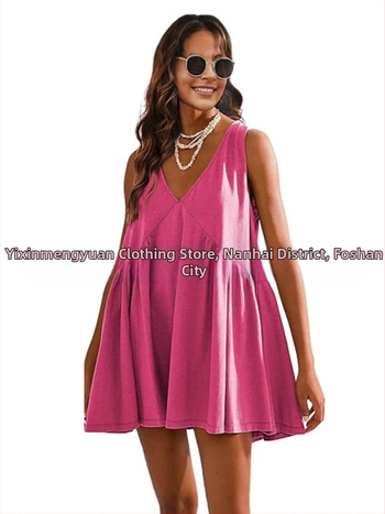 Φόρεμα από πολυεστέρα με ντεκολτέ σε V, χωρίς μανίκια, γραμμής Α, μήκος μίντι