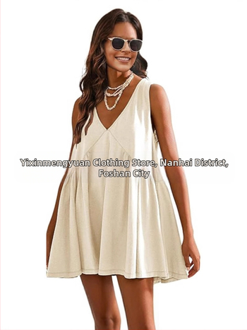 Φόρεμα από πολυεστέρα με ντεκολτέ σε V, χωρίς μανίκια, γραμμής Α, μήκος μίντι