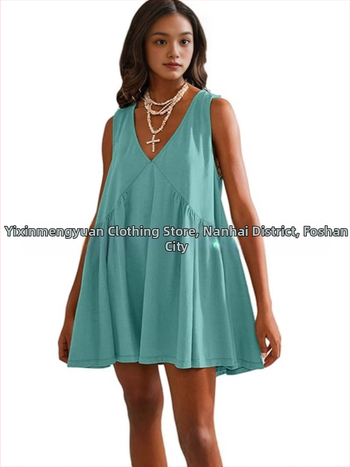 Φόρεμα από πολυεστέρα με ντεκολτέ σε V, χωρίς μανίκια, γραμμής Α, μήκος μίντι