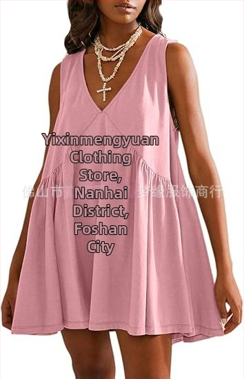 Полиестерна рокля с V-образно деколте, без ръкави, А-линия, дължина миди