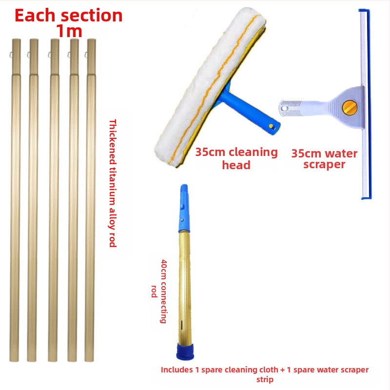 Shijie Namų naudojimui skirtas stiklo valymo įrankis su išplėtimu teleskopine lazda, vienpusiai valymas, nerūdijantis plienas, rankinis