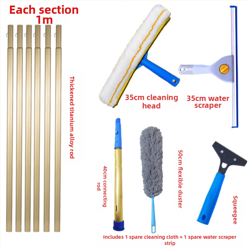 Shijie Namų naudojimui skirtas stiklo valymo įrankis su išplėtimu teleskopine lazda, vienpusiai valymas, nerūdijantis plienas, rankinis