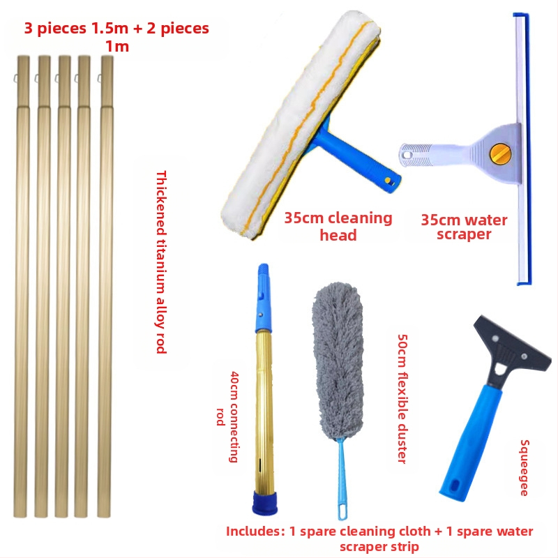 Shijie Namų naudojimui skirtas stiklo valymo įrankis su išplėtimu teleskopine lazda, vienpusiai valymas, nerūdijantis plienas, rankinis