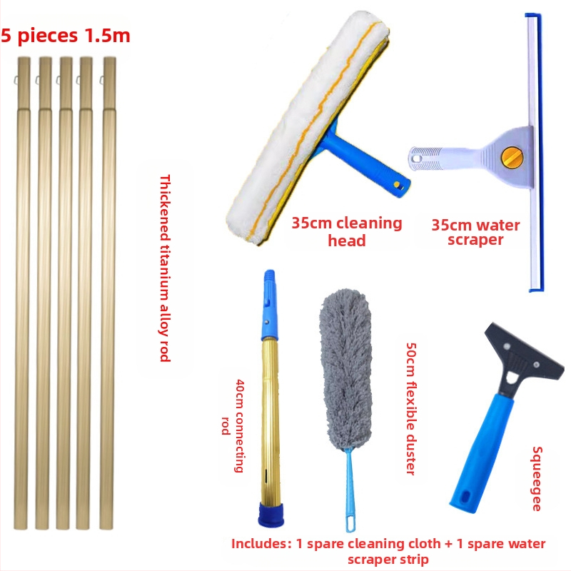 Shijie Namų naudojimui skirtas stiklo valymo įrankis su išplėtimu teleskopine lazda, vienpusiai valymas, nerūdijantis plienas, rankinis