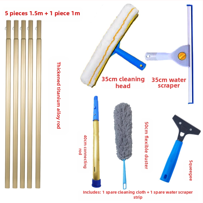 Shijie Namų naudojimui skirtas stiklo valymo įrankis su išplėtimu teleskopine lazda, vienpusiai valymas, nerūdijantis plienas, rankinis