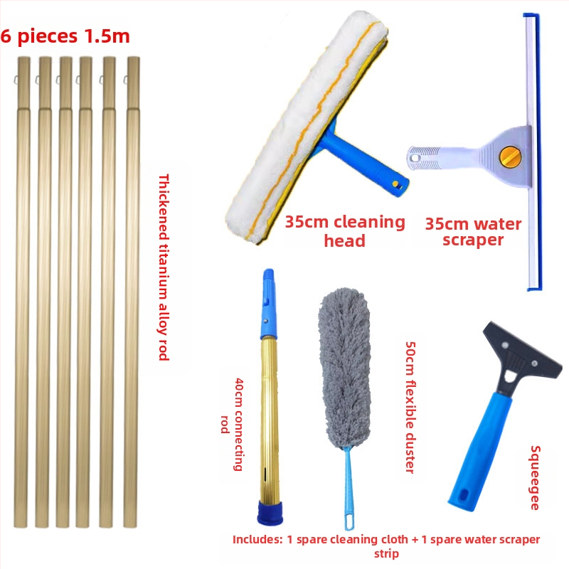 Shijie Namų naudojimui skirtas stiklo valymo įrankis su išplėtimu teleskopine lazda, vienpusiai valymas, nerūdijantis plienas, rankinis