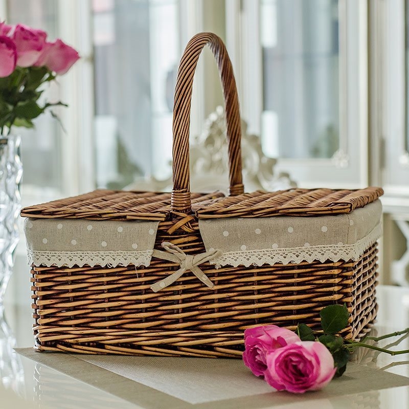 Välise piknikukorvi rotangist ja bambusest konstruktsioon, kaasaskantav hoiukorv