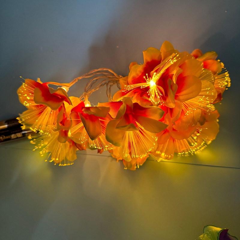 Virág alakú LED fényfüzér, IP44 védelem, 10 LED, akkumulátorral működik