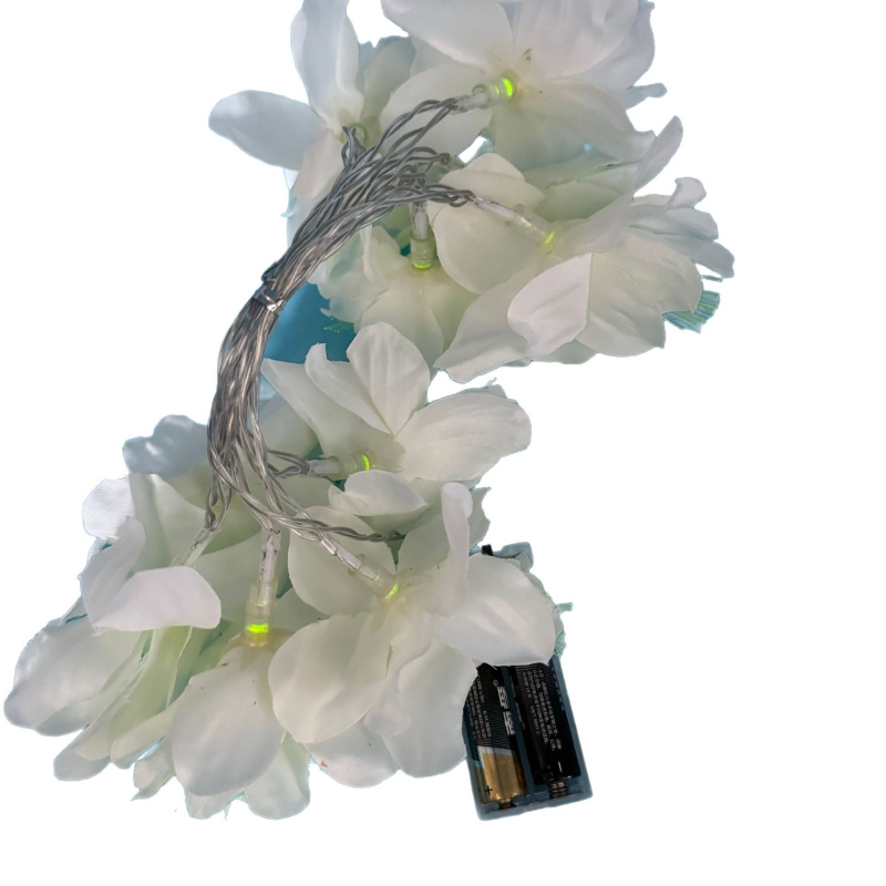 Virág alakú LED fényfüzér, IP44 védelem, 10 LED, akkumulátorral működik