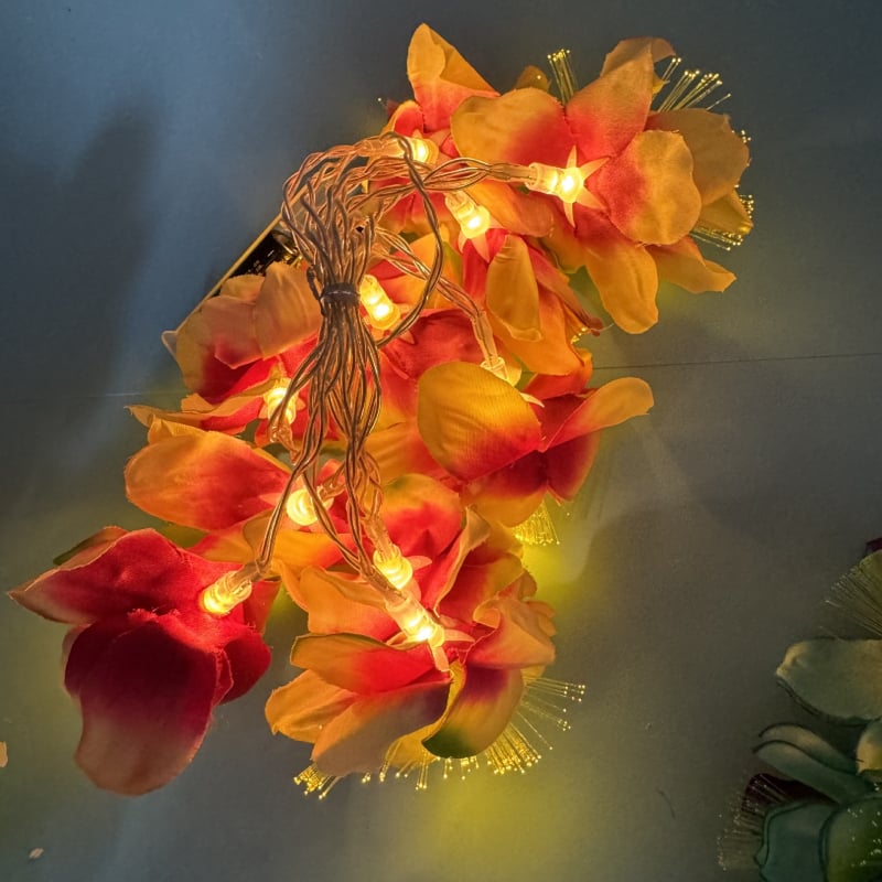 Virág alakú LED fényfüzér, IP44 védelem, 10 LED, akkumulátorral működik