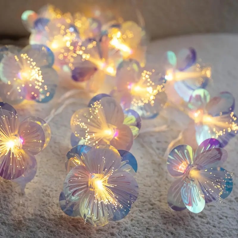 Virág alakú LED fényfüzér, IP44 védelem, 10 LED, akkumulátorral működik