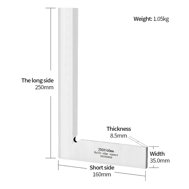 Τετράγωνος γωνιακός χάρακας με κοπτικό άκρο από ανθρακούχο ατσάλι, 75–600 mm, 90° διαβάθμιση