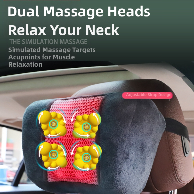 Automobilio ir namų kaklo ir nugaros masažo kilimėlis – minkymas, šildymas ir vibracija, 6+ masažo galvutės, 3 lygio režimas, laidinis rankinis valdymas