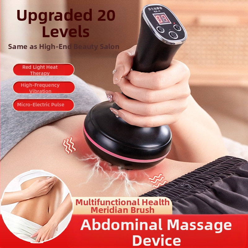 Elektrinė meridijaninė šepetėlis ir pilvo masažuoklis su 20 greičiais, šviesos terapija ir karštasis kompresas – namų naudojimui (20 greičių; šviesos terapija; karštasis kompresas)