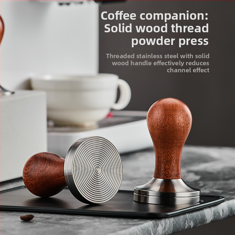 Kavos tamperis iš nerūdijančio plieno su plokščiu dugnu ir srieginiu užpildymu, 300 g, modernus minimalistinis stilius, dėžutės pakuotė