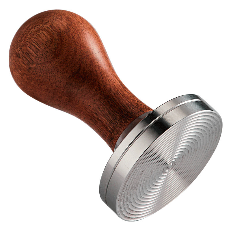 Kavos tamperis iš nerūdijančio plieno su plokščiu dugnu ir srieginiu užpildymu, 300 g, modernus minimalistinis stilius, dėžutės pakuotė