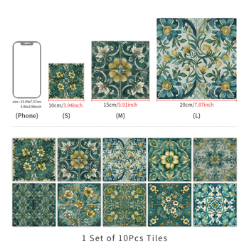 Αυτοκόλλητα τοίχου πλακίδια σε ευρωπαϊκό στυλ – σετ 10 τεμαχίων, PVC, αδιάβροχα και ανθεκτικά στο λίπος, με κρύσταλλα διακόσμησης