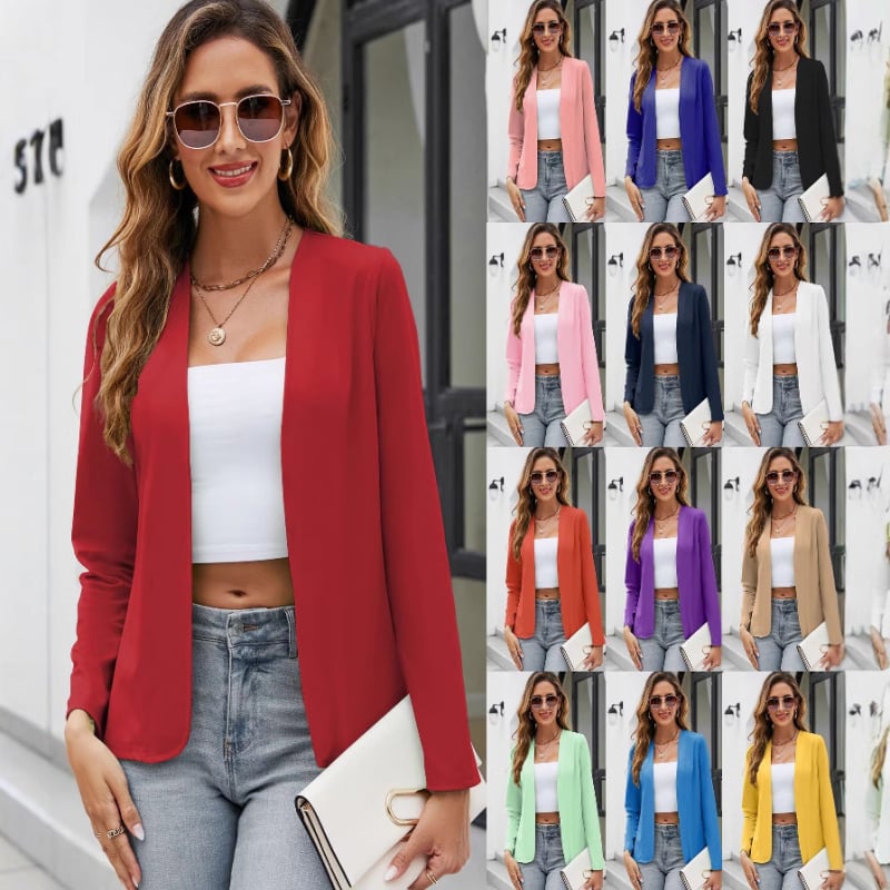 Γυναικείο εφαρμοστό cardigan χωρίς γιακά, μεσαίο μήκος, μακριά μανίκια, πολυεστέρας με σπαντεξ, ραφές