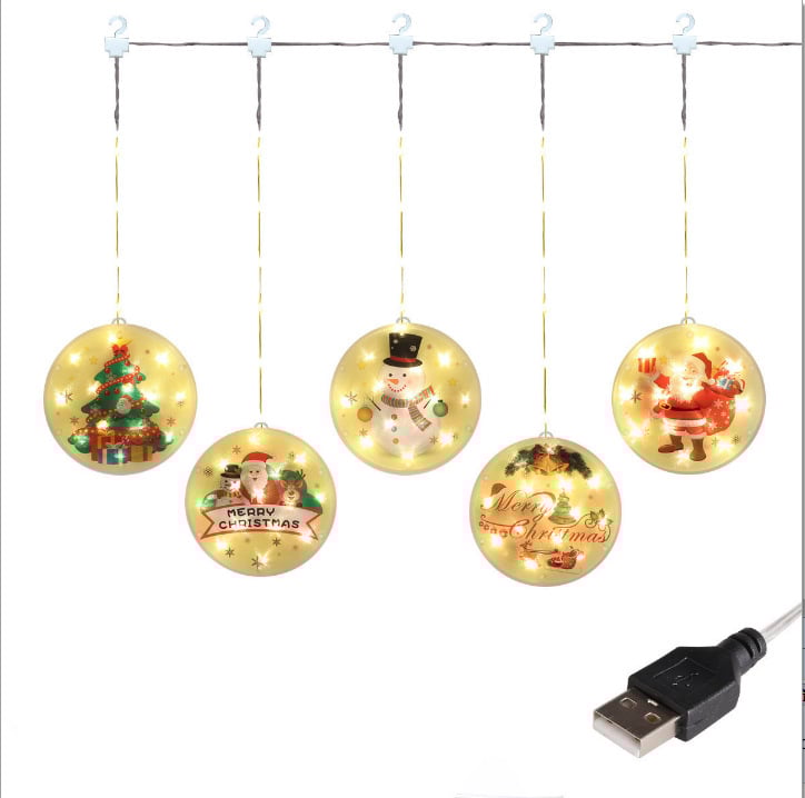 LED ледена лента за снежен човек – вътрешна коледна украса, модел: цветни дискове с пет висящи елемента; G4 гнездо, 5V, IP65