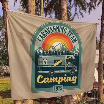 Ταπισέρι φόντου για χαλαρό κάμπινγκ – κοντό plush ύφασμα, 100% πολυεστέρα, ορθογώνιο σχήμα, μοτίβο τοπίου, ψηφιακή μεταφορά θερμότητας